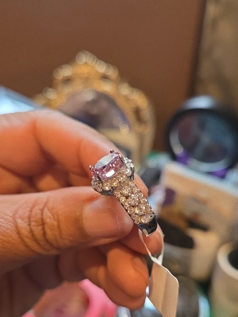 Pink Oval Halo CZ Ring - Women Jewelry - Picture 7 of 12